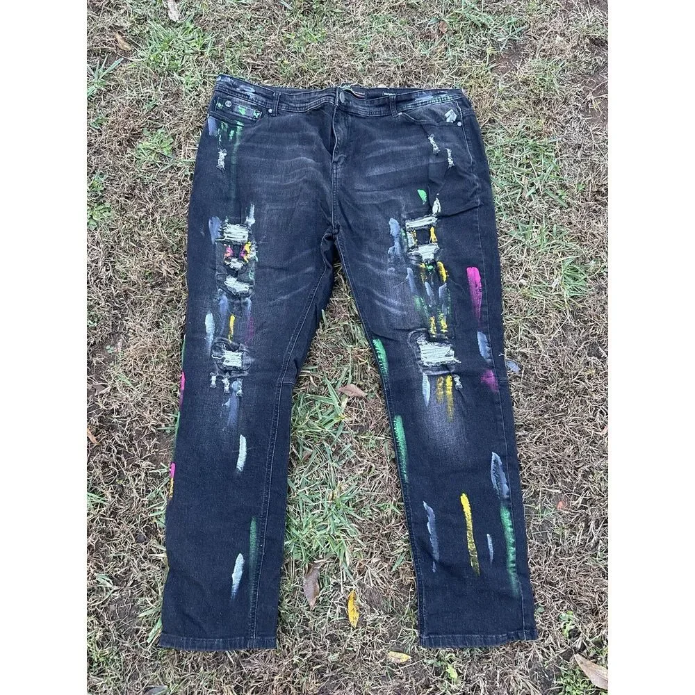 Switch Remarkable Premium Denim Distressed Paint Jeans Mens 44x32 Slim Taper Fit